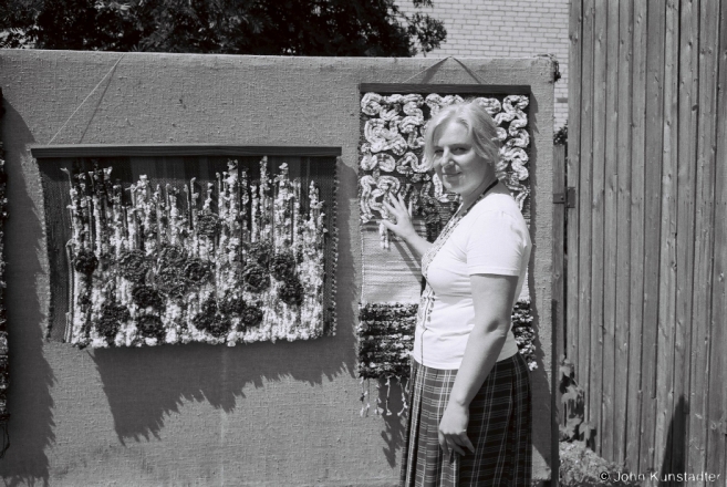 1.Braslau Museum Curator Natasha with Her Weavings, Braslau 2016, 2016243- (F1130015